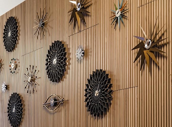 SHISEDECO Modern Sunburst Clock in Black Color, Non Ticking Wooden Mid Century Retro Design Decorative Silent Wall Quartz Clocks for Home, Living Room, Office and Bedroom etc.