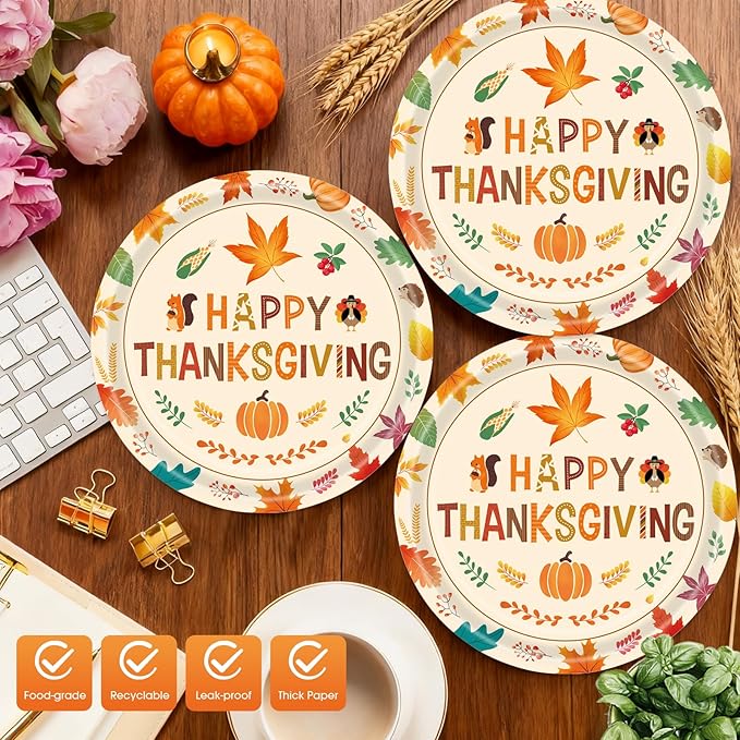 40 Pcs Thanksgiving Plates and Napkins Party Supplies, Give Thanks Paper Plates Napkins Disposable Tableware Set for Autumn Fall Thanksgiving Party Decorations