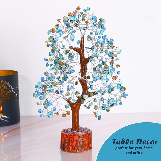 Turquoise Crystal Bonsai Tree - Feng Shui Gemstone - Spiritual Gift for Women - Tree of Life Decor - Chakra Stone - Positive Energy