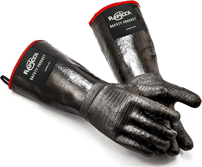 RAPICCA 932°F Heat Resistant BBQ Grill Gloves: Oil Resistant Waterproof for Smoking Grilling Cooking Barbecue Deep Frying Turkey Rotisserie Handling Hot Greasy Meat | Great Stocking Stuffers for Men