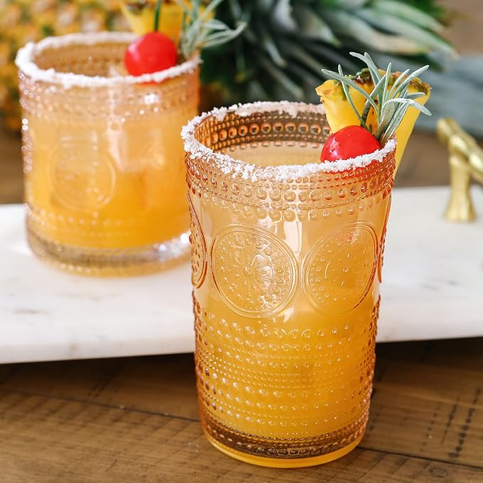 Kate Aspen Hobnail Beaded Floral Rose Gold Drinking Glasses Set of 6,(13 oz) Vintage Glassware Cocktail Glass Set,Juice Glass,Water Cups Great Hostess Gift & Gift for New Home Owners(Pack of 4)