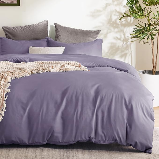 Bedsure Duvet Cover Full Size - Soft Double Brushed Bedding Set for Kids & Adults, Zipper Closure, 3 Pieces, Includes 1 Duvet Cover (80"x90") & 2 Pillow Shams, NO Comforter, Grayish Purple