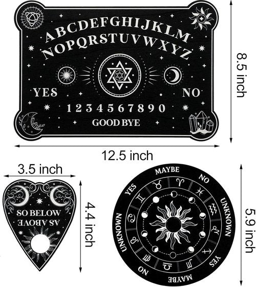 Pendulum Board Dowsing Kit - 3 Wooden Spirit Talking Boards & Crystal Pendulum Necklace | Ghost Hunting Tools