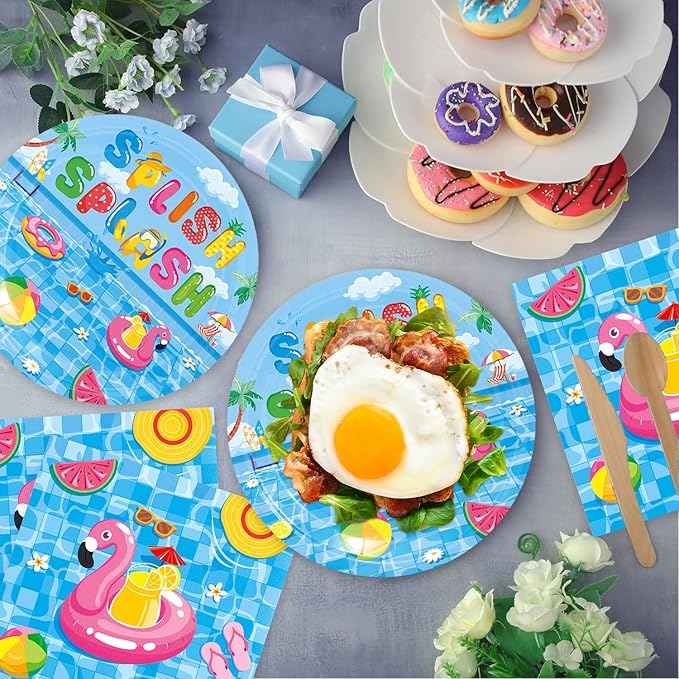 Pool Party Decorations 40Pcs Summer Beach Birthday Plates and Napkins Sets Supplies Serve 20 Flamingo Pool Party Birthday Decorations
