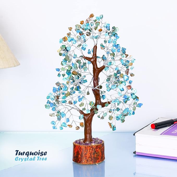 Turquoise Crystal Bonsai Tree - Feng Shui Gemstone - Spiritual Gift for Women - Tree of Life Decor - Chakra Stone - Positive Energy