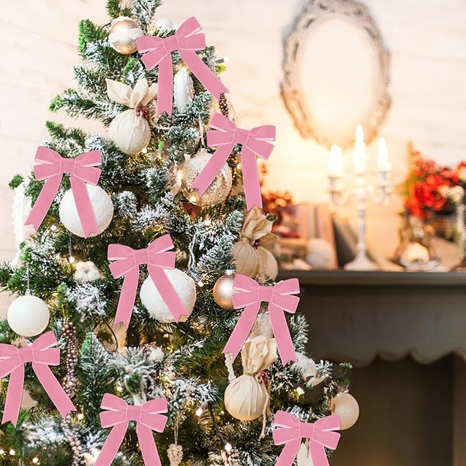 10 Yards Pink Velvet Ribbon 1 Inch for Christmas Tree,Velvet Christmas Ribbon for Gift Wrapping Crafts Bow Wreath Holiday Decorations (Pink)