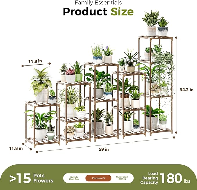 Bamworld Plant Stands Indoor 5 Sets Plant Shelves Outdoor Wooden Plant Holder for Multiple Plants Flower Stands for Living Room Balcony Garden Patio Lawn Window