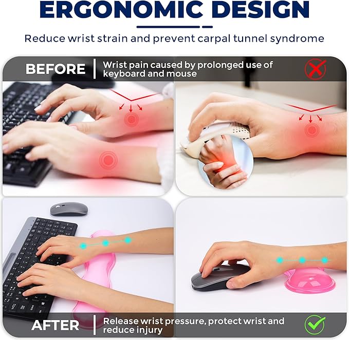 Gel Wrist Rest for Keyboard and Mouse, Wrist Rest for Keyboard, Mouse Wrist Support, Pain Relief, Cool Touch, Non-Skid, Keyboard Wrist pad