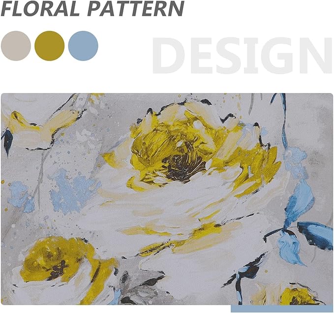 MYSKY HOME Floral Blackout Curtains for Living Room Darkening Thermal Insulated Curtain Vintage Floral Printed, 2 Panels, 52W x 95L Inch, Grey & Yellow