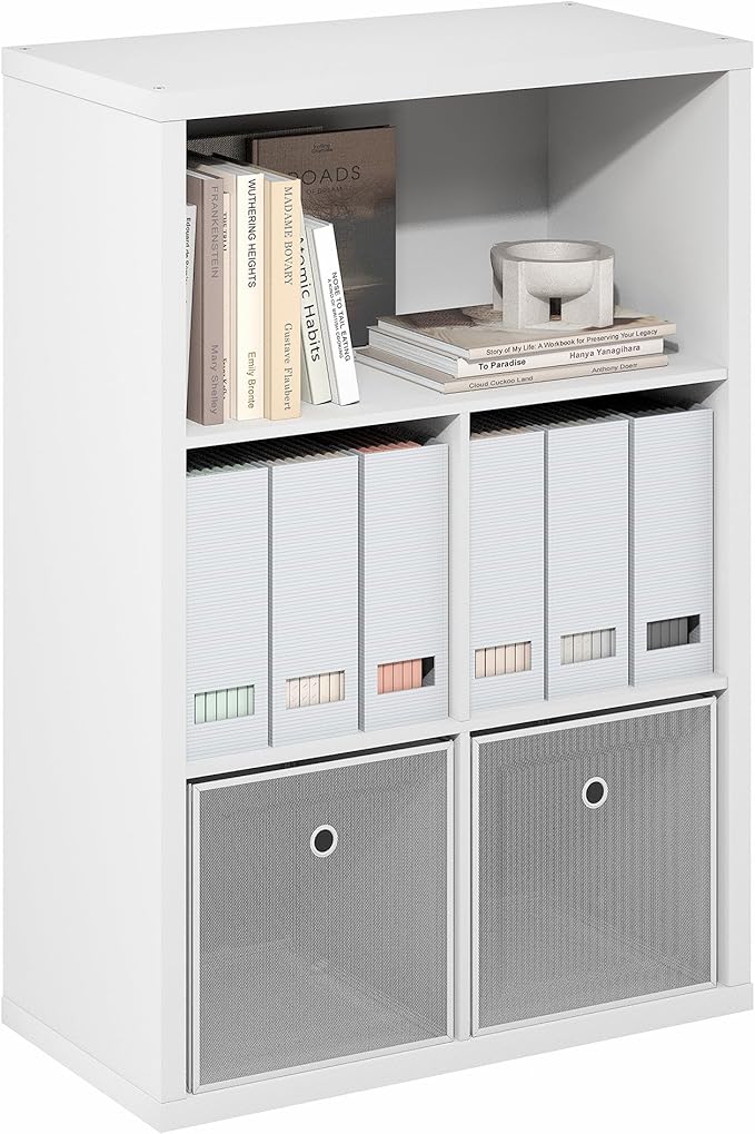 Furinno Cubicle Book Shelf, 5-Cube Bookshelf, Extra Thick Frame Cube Storage Organizer Bookcase with Closed Back, 15.3 x 29.9 x 43.3, for Living Room, Bedroom, Home Office, White