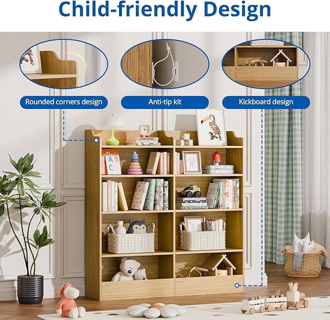 Cozy Castle 5 Tier Kids Bookshelf, 10 Cube Kids Toy Storage Organizer,Toddler Bookcase Storage Cabinet for Playroom, Bedroom, Kid Room, Reading Nook,Nursery (Natural)