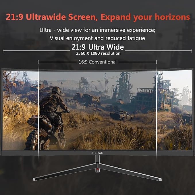 Z-Edge 30" Curved Gaming Monitor, WFHD1080P 200Hz 165Hz Monitor, MPRT 1ms, 21:9 Aspect Ratio, 1500R Curved, 16.7M Colors, 3000:1 Contrast, UG30 PIP-PBP, 2X DP 1.4 Ports and 2X HDMI 2.0 Port