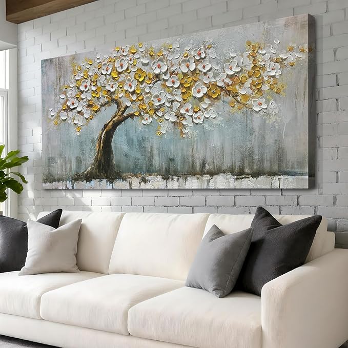 Brushart Gold Tree Wall Art Large Canvas Art Wall Decor for Living Room Pictures Paintings Wall Decor Textured for Walls for Bedroom Home Office, 58"x29"