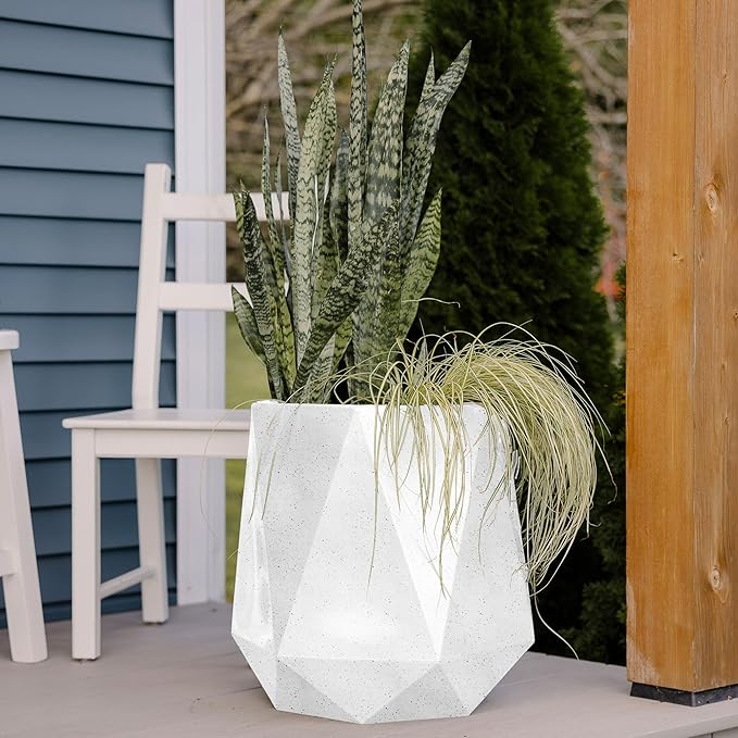 Beuta Large Planters for Outdoor Plants - Set of 3, 15.5/18/20 Inches Outdoor Planters for Porch - Tall Planter for Outdoor & Indoor Plants | Large Indoor Plant Pot- USA Made - Limewash