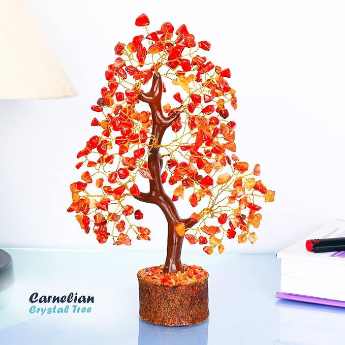 YATHABI Carnelian - Chakra Tree - Gemstones - Crystal Bonsai Tree - Feng Shui - Red Crystal Stone - Crystal Tree of Life Decor - Spiritual Gifts - Spiritual Desk Decor - Rock Tree - Chakra Stone