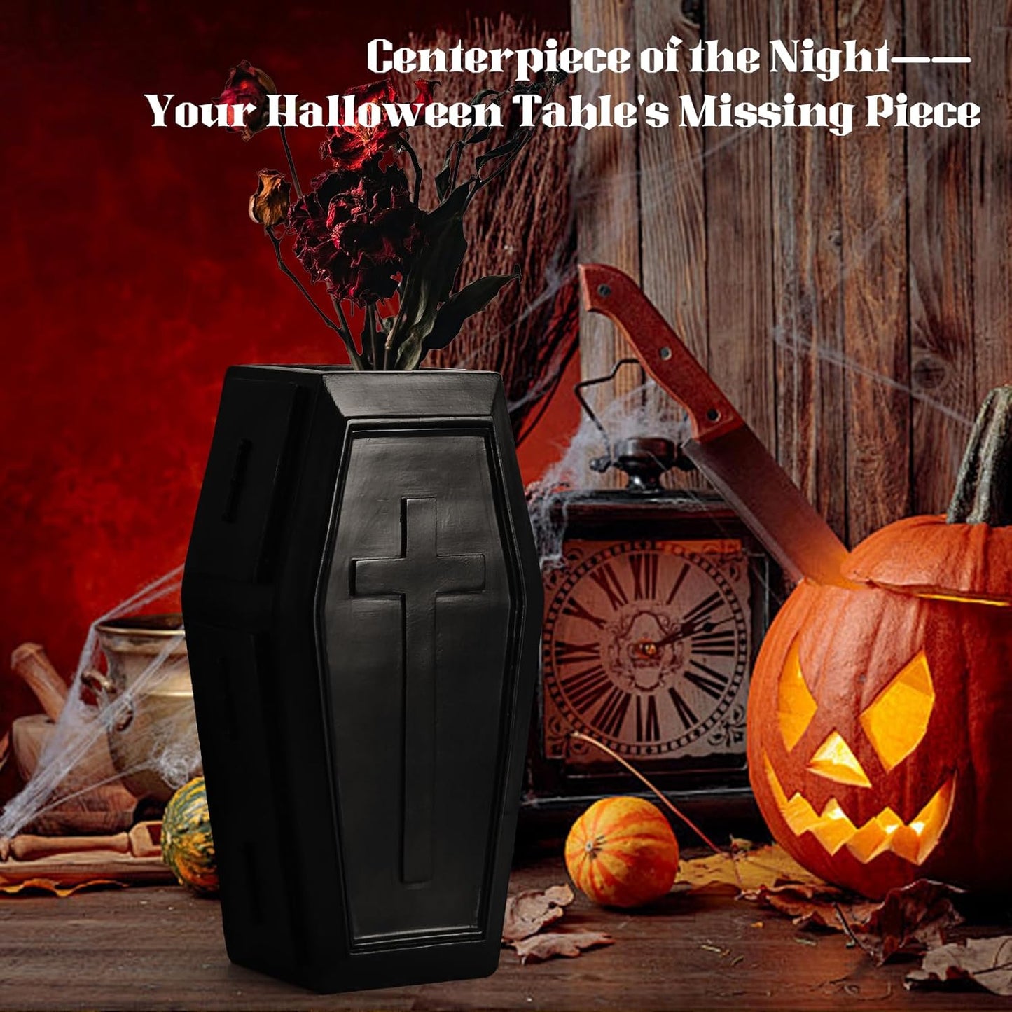 Skiennix Coffin Vase - Gothic Home Decor for Flowers & Makeup Brushes | Large Black Planter