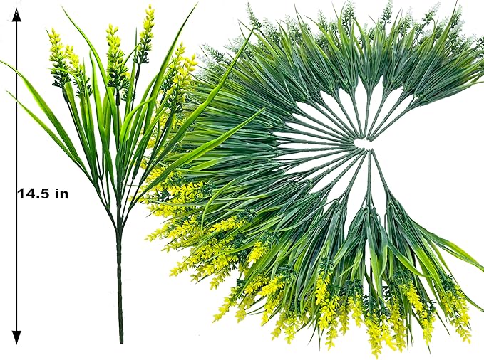 Artificial Plants Outdoor, 20 Pcs Fake Flowers UV Resistant Outdoor Fake Plants, Lavender Artificial Flowers Plastic Fake Faux Flowers Shrubs for Home Porch Garden Yard Window Box (Yellow White)