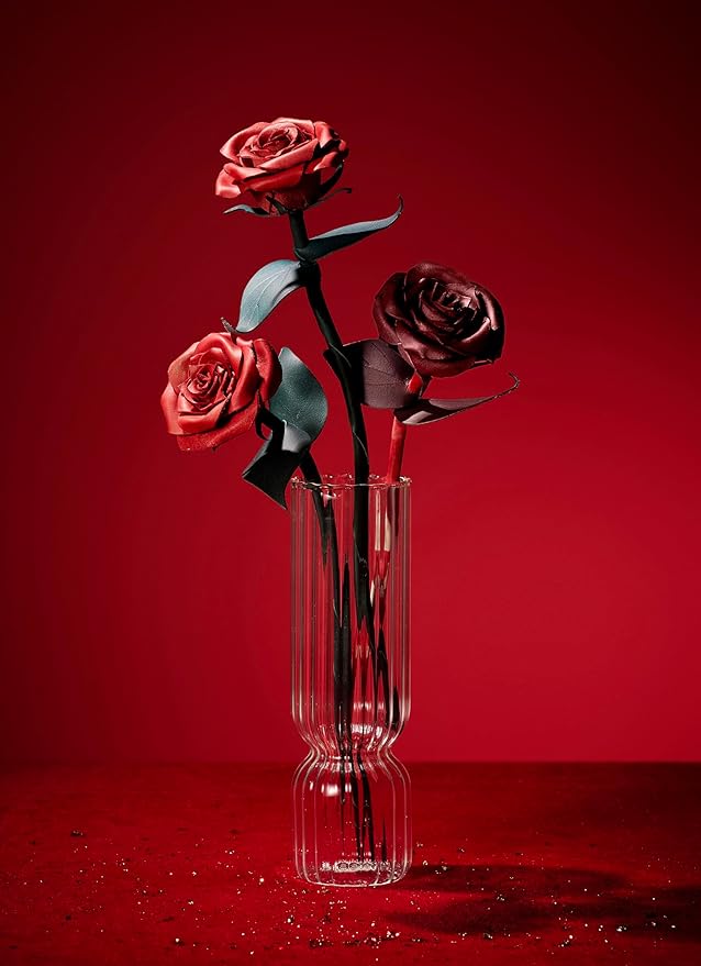 Handcrafted Genuine Leather Rose with Stem, Red, Gift Box Presentation, Lifelike Artisan Flower for 3rd Wedding Anniversary, Mother's Day (Red)