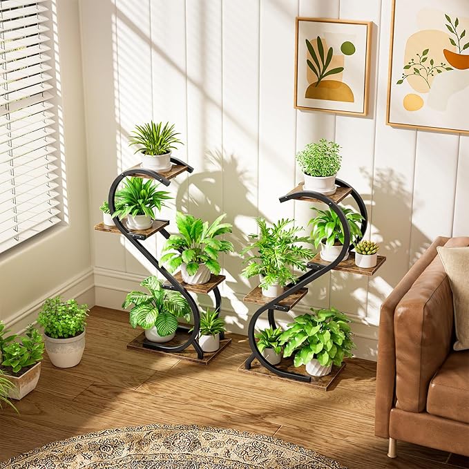 LATIBELL Plant Stand Indoor with Grow Light, 4 Tiered Metal Plant Shelf indoor, 29'' Plant Stands for Indoor Plants Multiple, Flower Stands for Indoor Plants Living Room, Patio, Balcony (2 Pack)