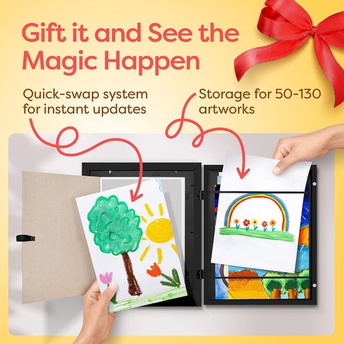 JOYSPECTIVE® Kids Artwork Frames - Changeable No-Drill Display for 130+ Art Projects | Easy-Swap Black 2-Pack