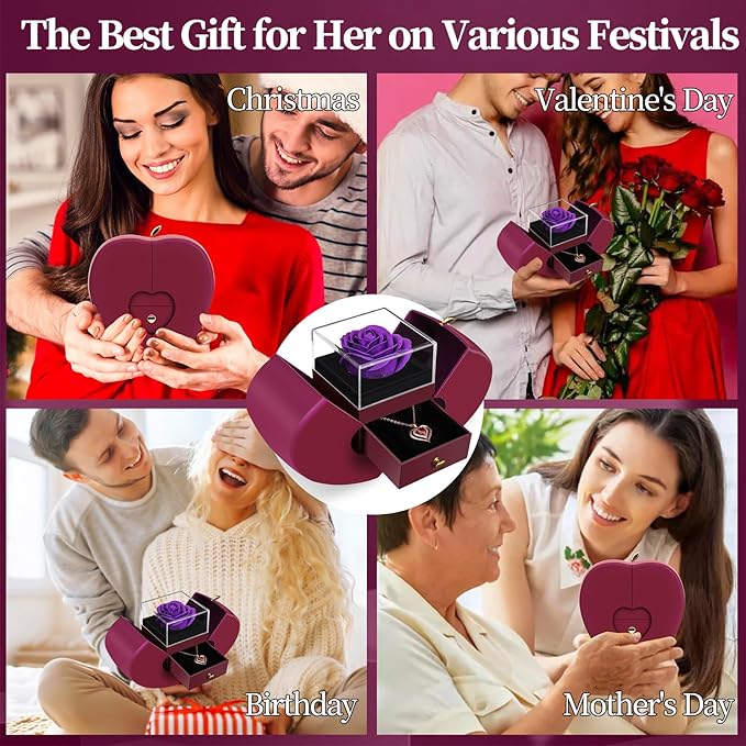 Preserved Purple Real Rose, Gifts for Mom, Wife, Girlfriend, Women, Her on Mothers Day, Birthday, Anniversary, Thanksgiving, Christmas, Valentines Day