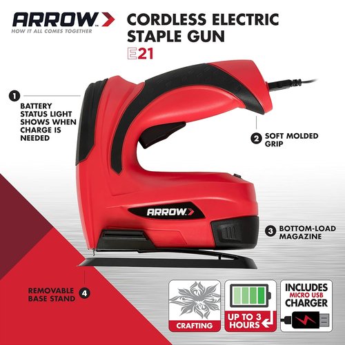Arrow Fastener E21 Cordless Electric Staple Gun - Lightweight & Versatile | Black/Red Finish