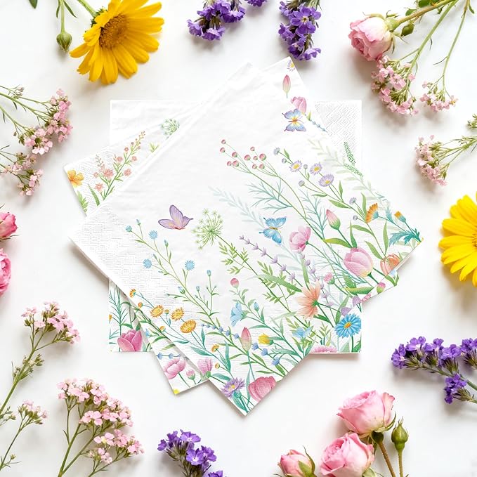 Wildflower Party Decorations Kit: Flower Birthday Decorations, Includes Wildflower Paper Napkins,Disposable Floral Cocktail Napkins for Wildflower Baby Shower Decorations