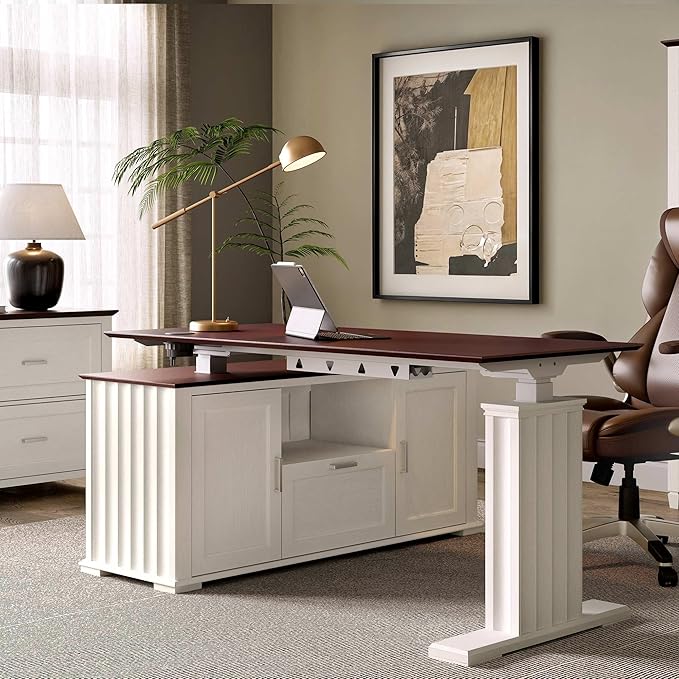 EUREKA ERGONOMIC 60x26 Executive Standing Desk with File Cabinet Drawers,L Shaped Adjustable Height Desk Home Office Computer Desk with Storage