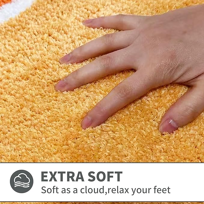 Scalloped Orange Bathroom Rugs Mat,Non Slip Absorbent Quick Dry Bath Mats for Shower Room,Plush Microfiber Bath Rug for Bathroom Floor Washable Carpet for Shower Tub Sink Bedroom,17"x47"