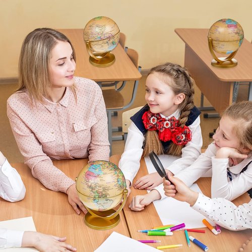 Henoyso Mini Antique World Map Globes - 3 Pcs 4.2-Inch Educational Desk Decor for Kids & Students