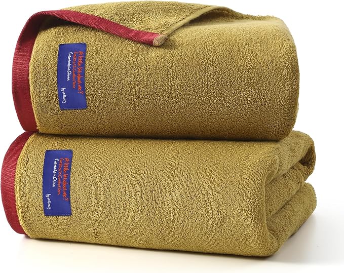 REDKISS 2 Pack Cotton Bath Towels, Soft Absorbent 600 GSM, 27x54 Inch | Quick Dry | Reinforced Stitching | Modern Contrast Border Design | Machine Washable | Bathroom, Gym|Spa & Guest Use | Yellow