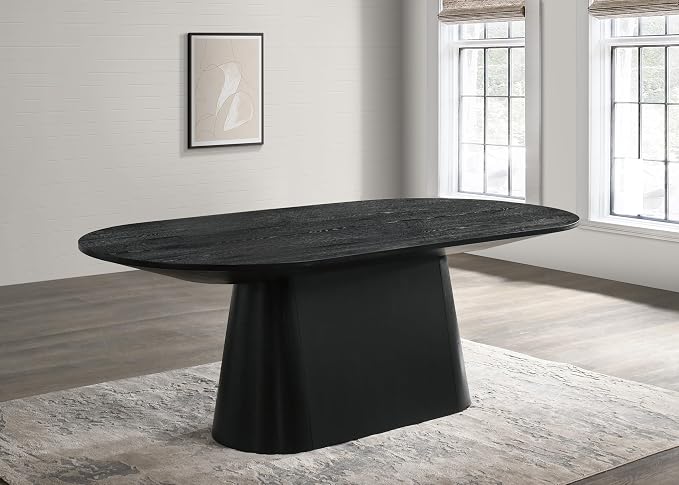 Terra 88" Transitional Oval Dining Table with Mid-Century Modern Inspired Pedestal Base and Wood Grain Top, Ideal for Kitchen or Dining Room, Durable Wood Furniture, Ebony Black