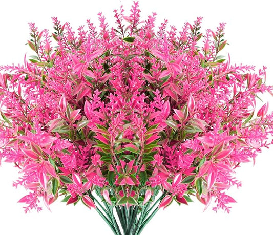 8 Bundles Artificial Lavender Plants Outdoor UV Resistant Fake Flowers Faux Plants Garden Porch Window Box Decorating (Pink)