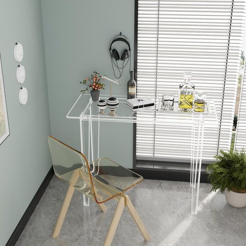 Skiennix Acrylic Desk - Modern Clear Table for Home Office | Sturdy Lightweight Design for Small Spaces (Transparent)