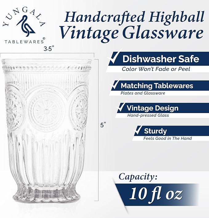 Clear Highball Glasses Set of 6 Tall Drinking Glasses 10 oz