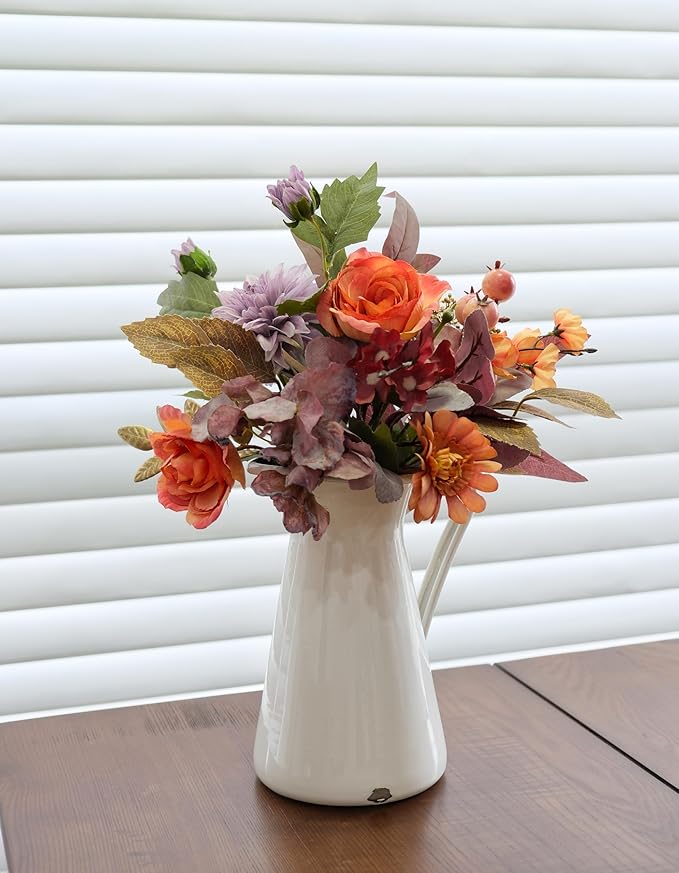 Set of 2 Fall Themed Artificial Flowers Bouquets for Fall Decor, Life-Like Autumn Colored Faux Peonies Dahlias Daises Berries Bouquets for Vase, Fall Floral Arrangement for Home Table Centerpiece