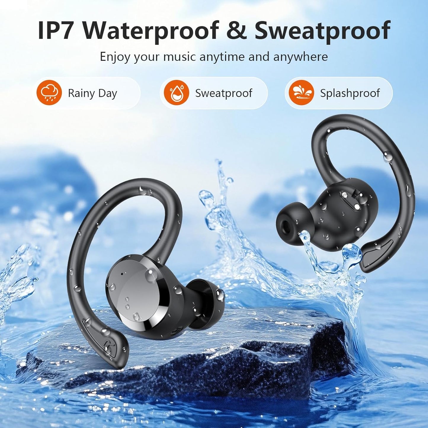 Sprtoybat Bluetooth 5.4 Sports Wireless Earbuds - 68Hrs Playtime, IPX7 Waterproof, Noise Cancelling Mic