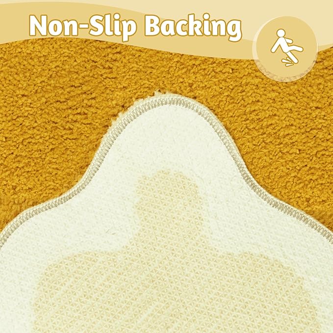 Uphome Bath Mats for Bathroom, Soft Shaggy Microfiber Absorbent Bathroom Rug Non Slip, 18x26 Cute Scalloped Machine Washable Bathroom Mat for Shower, Floor, Tub, Sink, Yellow