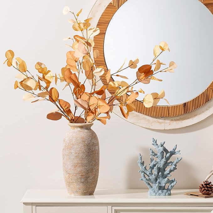 Ceramic Flower Vase, 12.5" Large Rustic Farmhouse Vases Home Decor Tall Pottery Decorative Pampas Vase for Table Living Room Entryway Mantel Bookshelf Bedroom Bathroom Kitchen-Yellow