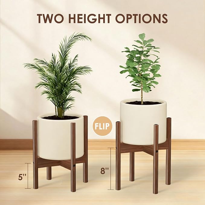 ALIGADO Bamboo Plant Stand Indoor, for Up to 10 Inch Pots, Built to Fit Corners, Sturdy & Stable Design, Walnut Finish