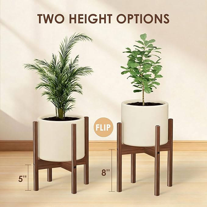 ALIGADO 2 Pack Bamboo Plant Stands Indoor, for Up to 10 Inch Pots, Built to Fit Corners, Sturdy & Stable Design, Walnut Finish