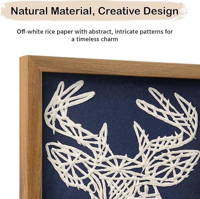 FOLKOR Framed Wall Art for Nursery Bedroom Above Desk, 3D Floating Deer Statue Rice Paper Shadow Box Art Decor for Home Office Gallery Wall, Vivid Handmade Artwork for Christmas Holiday Decoration