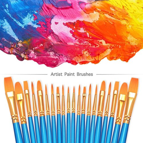 BOSOBO Paint Brush Set - 10 Pack of Pointed-Round Tip Brushes for Acrylic, Watercolor & Oil Painting - Blue