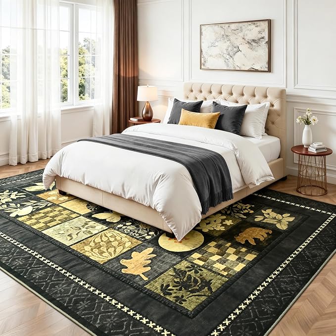 Tepook 6x9 Area Rugs for Living Room, Modern Large Geometric Rug for Bedroom, Washable Patchwork Rug Indoor Non Slip Throw Carpets for Dining Room Office Farmhouse Home Decor, Dark Grey