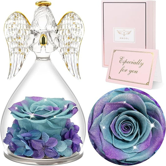 Sunia Preserved Flower Rose Gift for Women - Mother's Day Birthday Gifts for Mom Wife Grandma, Glass Angel Figurines Forever Real Roses Gifts for Her Valentine Day Thanksgiving﻿ (Starry Sky)