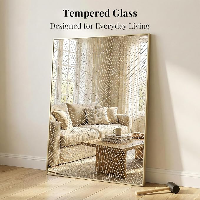 48"x30" Gold Landscape Bathroom Mirror for 48-60 inch Vanity | Shatterproof Tempered Glass, Narrow Metal Frame, Ultra-Flush Mount