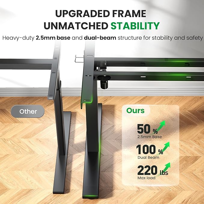 SIAGO Electric Standing Desk Adjustable - 63x30 Inch Sit Stand Desk with 1 Inch Thick Tabletop, Double Beam Frame, 3 Memory Height Adjustment, Cable Management for Home Office