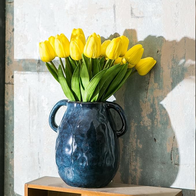 20pcs Yellow Artificial Tulip Flowers, Silk Fake Flowers 13" for Mother's Day, Easter, Valentine’s Day Gifts in Bulk, Home, Kitchen, Wedding Decorations