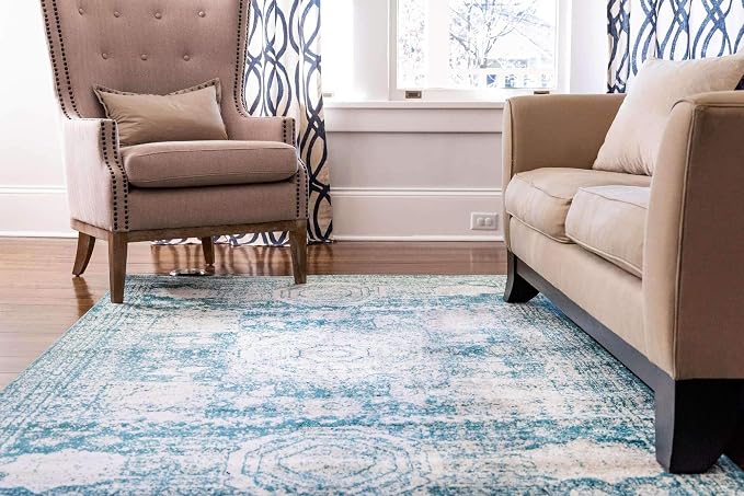 Unique Loom Bromley Collection Area Rug - Wells (2' x 3' 1" Rectangle, Turquoise/ Ivory)
