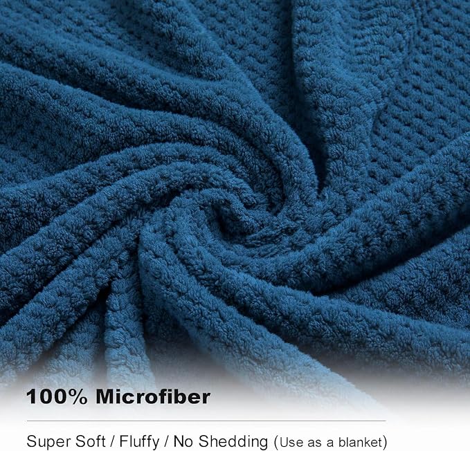 8-Piece Navy Bath Towel Set, 2 Extra Large Bath Towel Sheets, 2 Hand Towels and 4 Washcloths - Highly Absorbent Quick Dry Microfiber,Ultra Soft Towel Set for Bathroom, Waffle Weave Design, Pack of 8